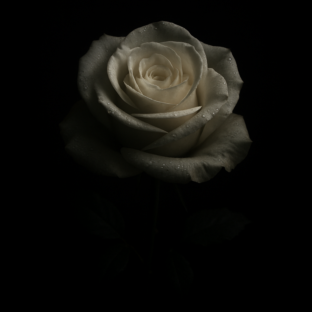 Una rosa blanca que emerge de la oscuridad